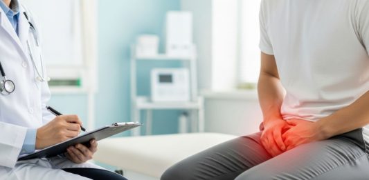 Warum Erektionsstörungen ein frühes Anzeichen für Herzerkrankungen sein können Arztgespräch über Erektionsstörungen: Ein Patient sitzt mit Beschwerden im Intimbereich in der Praxis und lässt mögliche Ursachen abklären.
